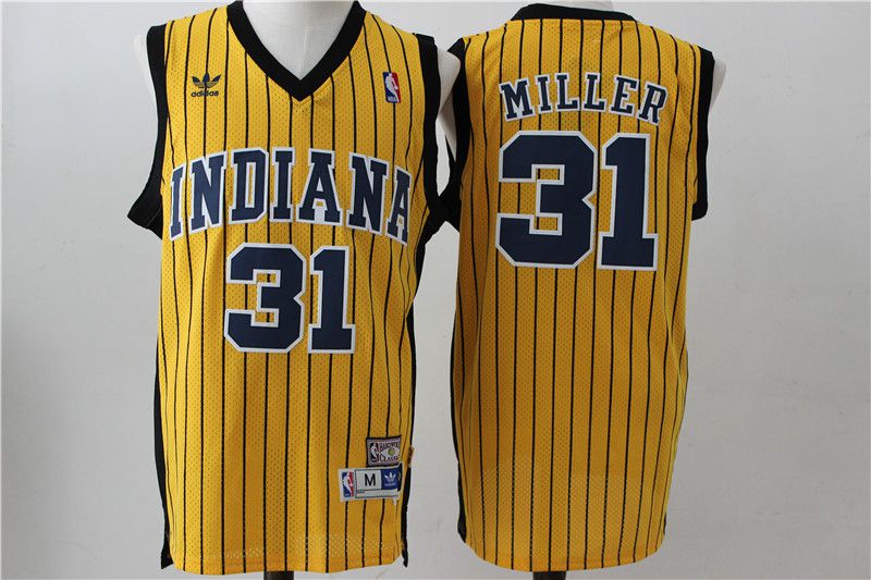 Men Indiana Pacers 31 Miller Yellow Stripe Throwback Adidas NBA Jersey
